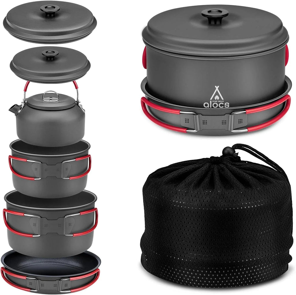Camping Cookware Set – Compact Hard Alumina Pots & Pans w/ Carry Bag