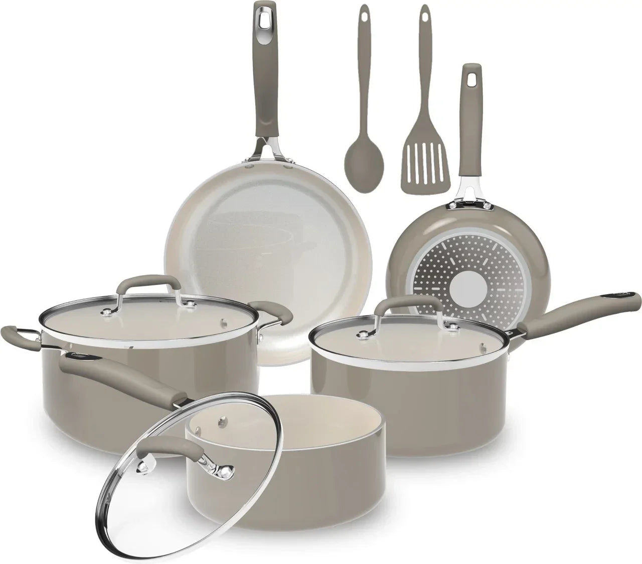 10-Piece Nonstick Cookware Pot Pans Set Ceramic Heavy-Gauge Kitchen Essentials