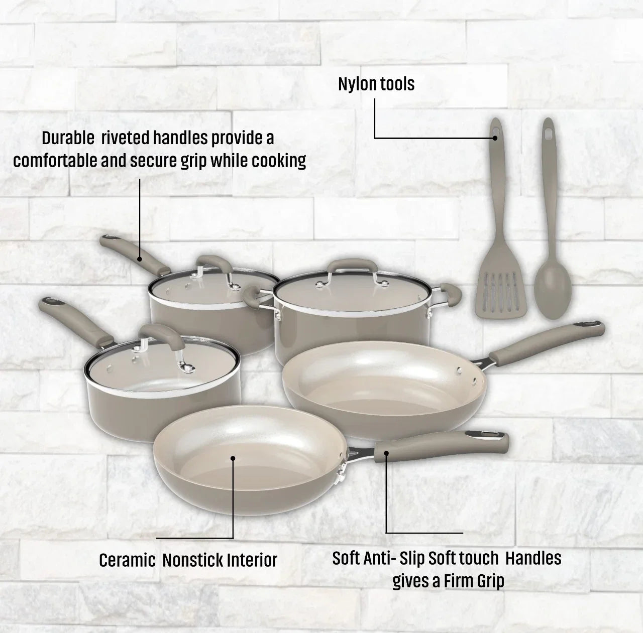 10-Piece Nonstick Cookware Pot Pans Set Ceramic Heavy-Gauge Kitchen Essentials