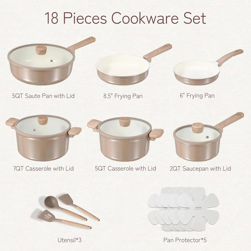 18Pcs Ceramic Pots and Pans Set Non Stick, Healthy Cookware Set, PFAS/PFOA Free