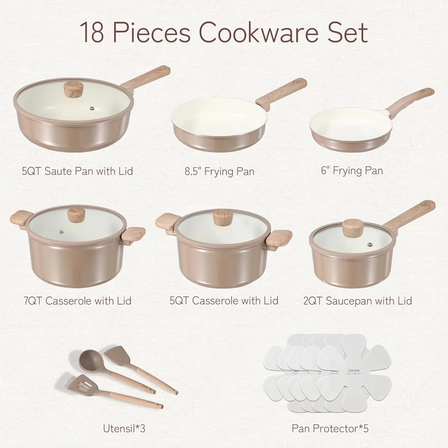 18Pcs Ceramic Pots and Pans Set Non Stick, Healthy Cookware Set, PFAS/PFOA Free
