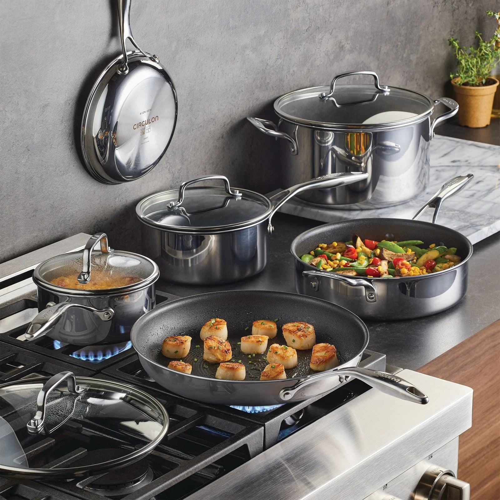 10-piece Clad Stainless Steel, ScratchDefense Non-Stick Cookware Set